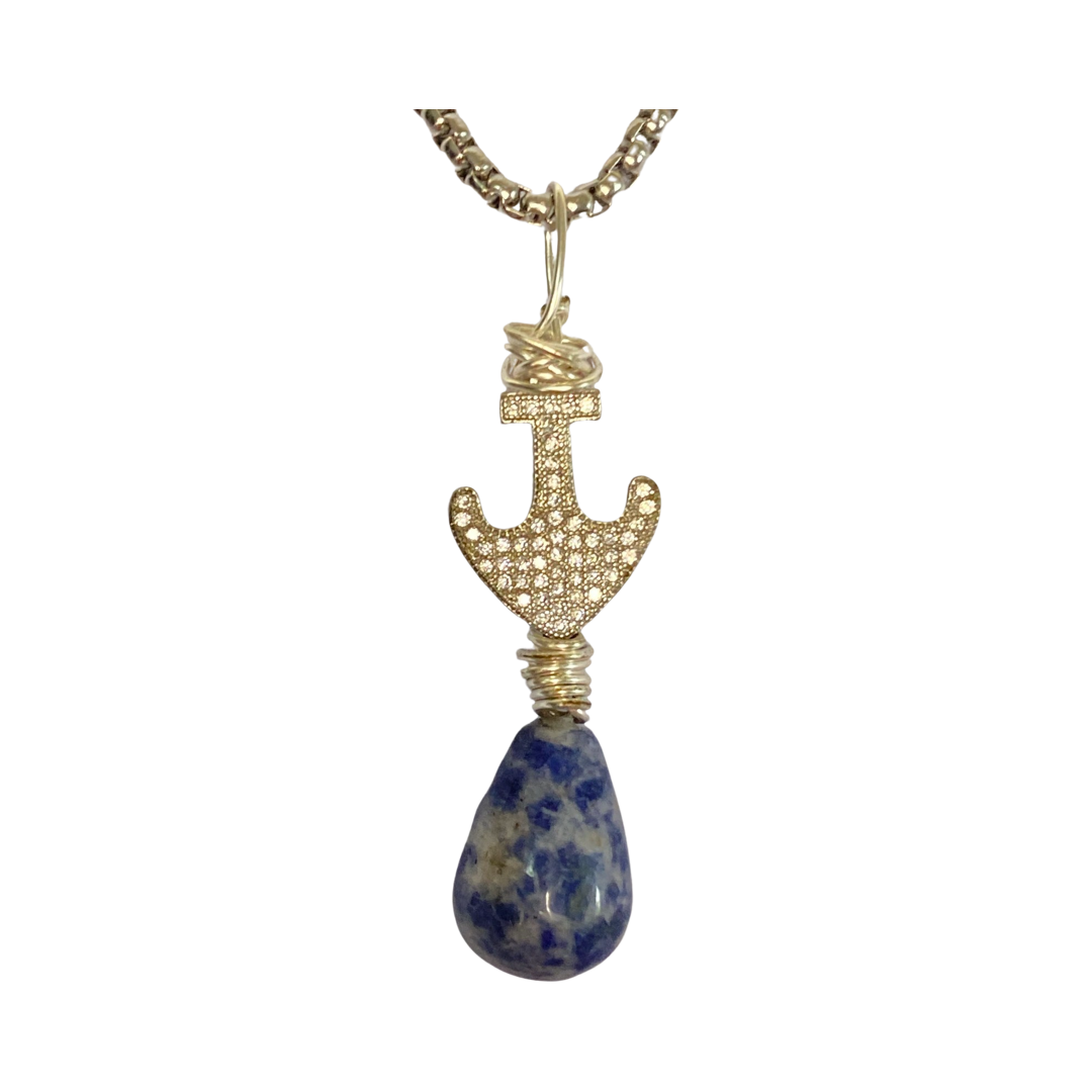 Rhinestone Anchor & Lapis Lazuli Drop  18“ Princess Necklace