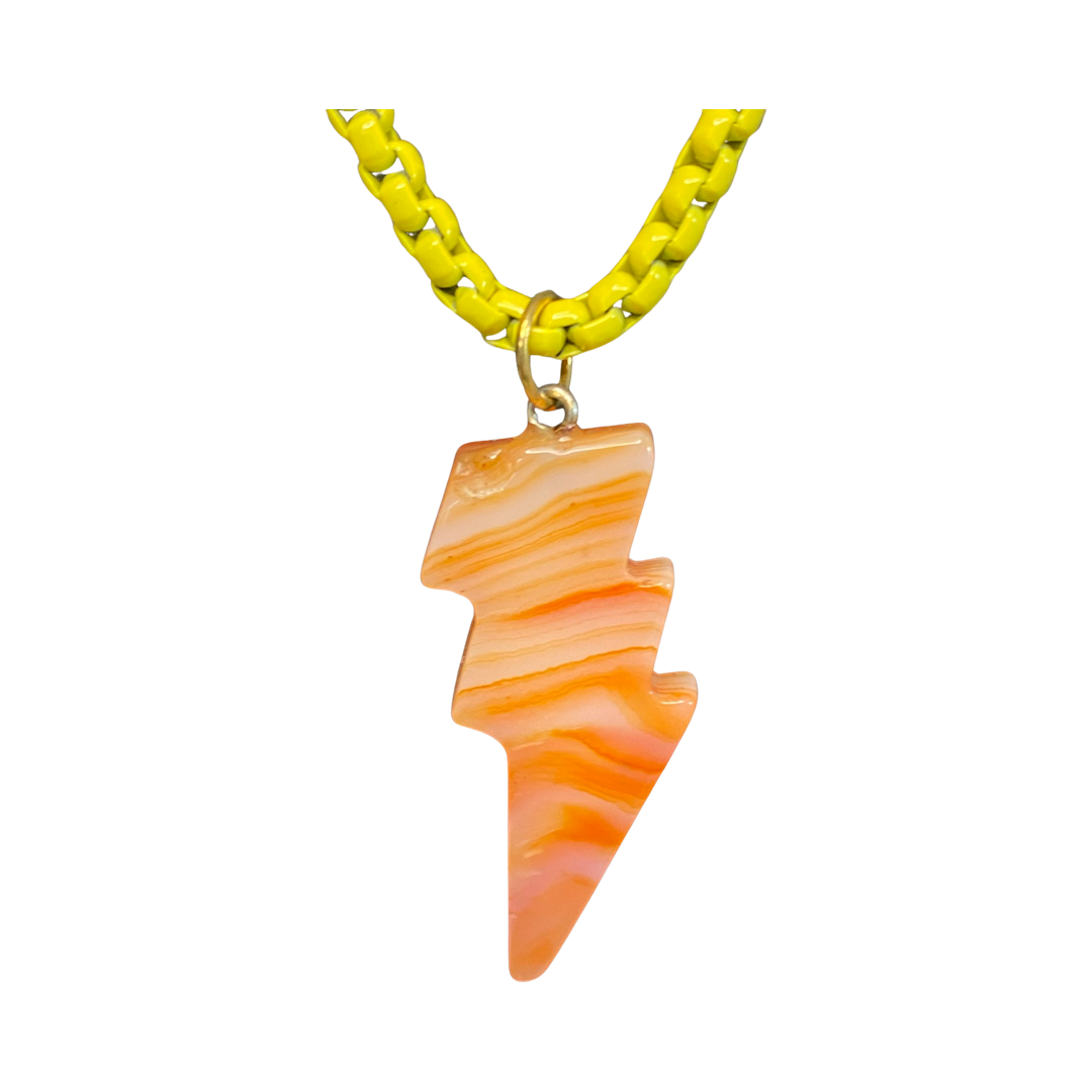 Carnelian Lighting Bolt White, Yellow & Teal Chain 30” Opera Necklace