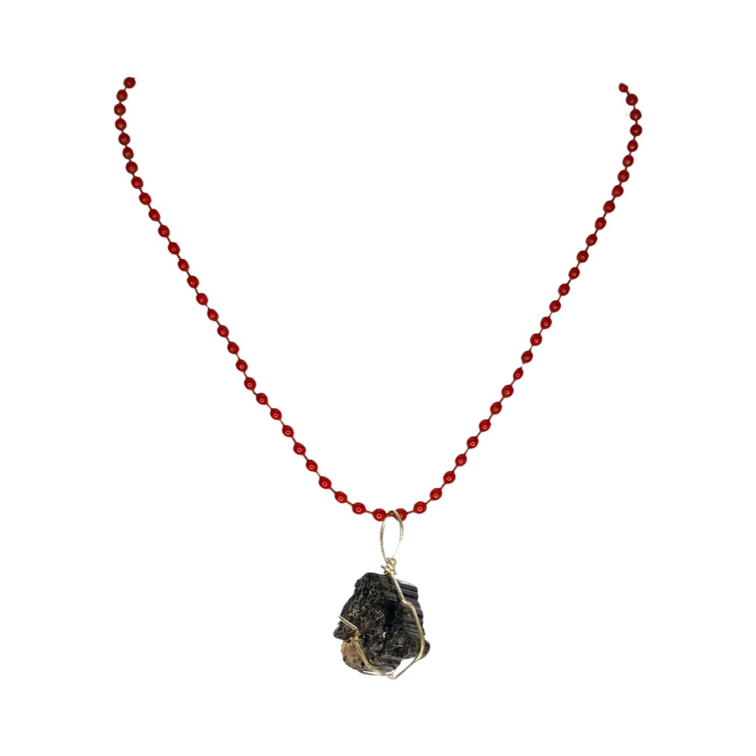 Black Tourmaline Red Chain 18“ Princess Necklace