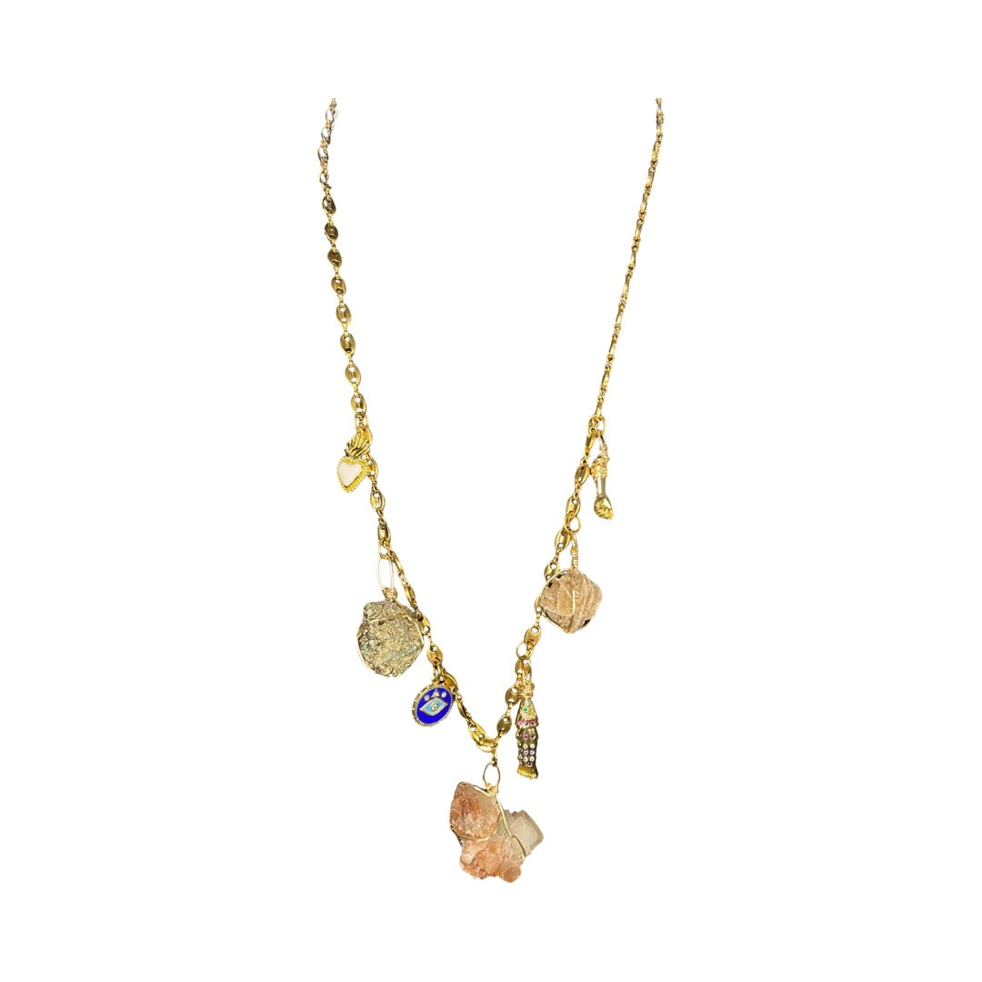 Pyrite, Dessert Rose, Aragonite & Enamel Charms