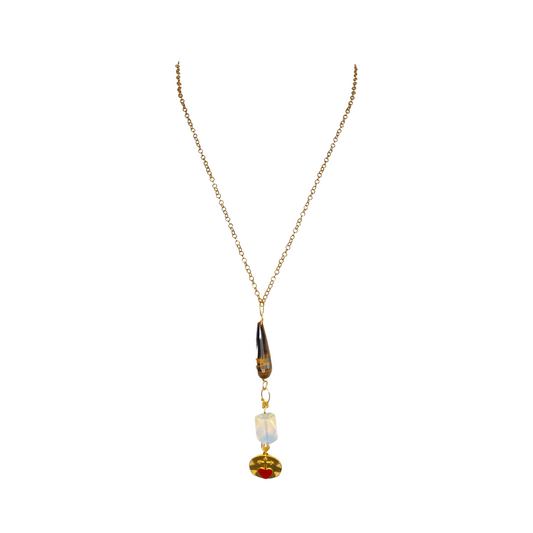 Tiger Eye Drop, Opalite & Enamel Charm 18” Matinee Neck