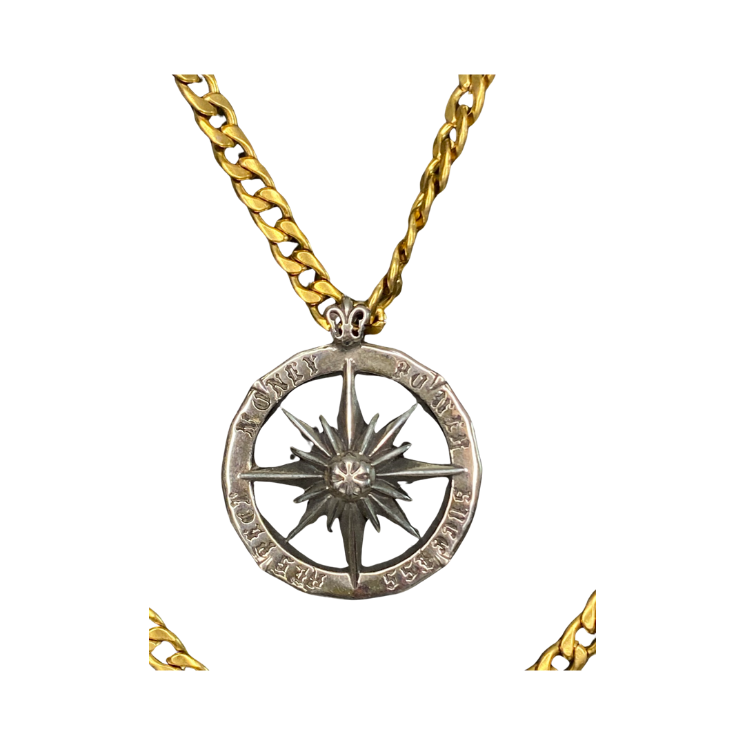 Wind Flower & Compass Stainless Steel Layered Chains Necklace 18“