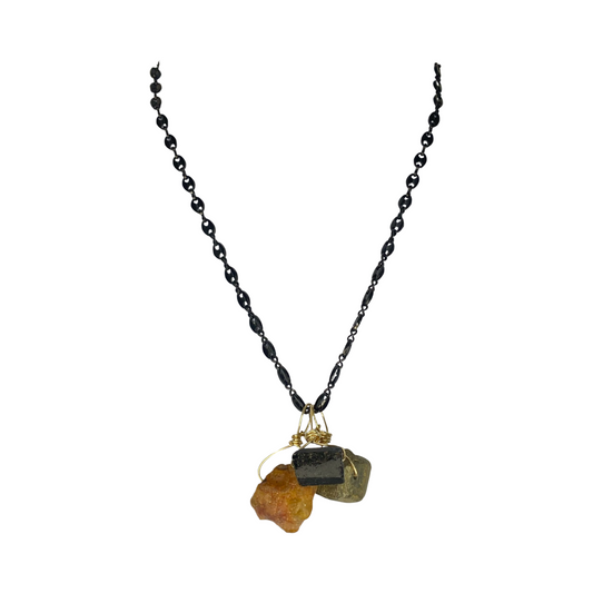 Carnelian, Black Tourmaline & Pyrite  20” Matinee Necklace