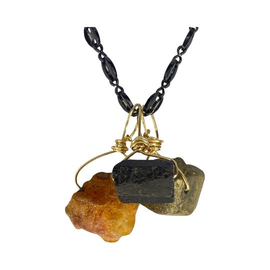 Carnelian, Black Tourmaline & Pyrite  20” Matinee Necklace