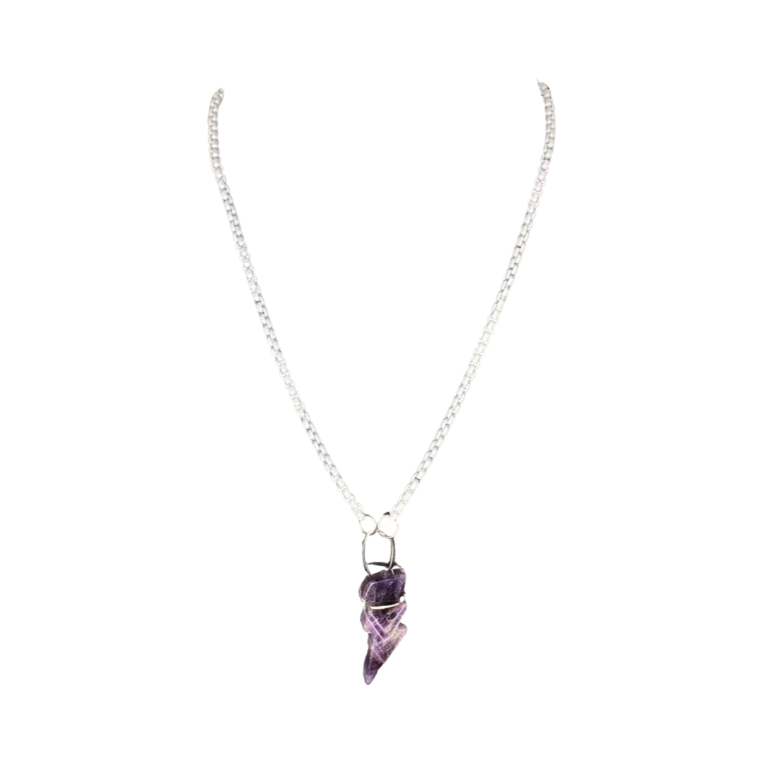 Amethyst Lighting Bolt White Chain 20” Matinee Necklace