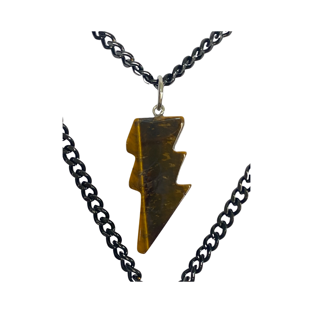 Tiger Eye Lighting Bolt Layered Chains  16“ Choker Necklace