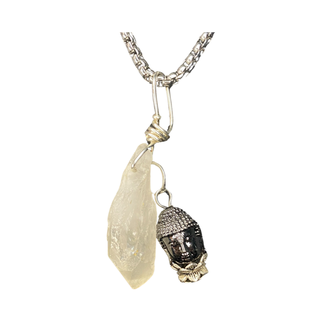 Clear Quartz with a Buda Charm  18“ Princess Necklace