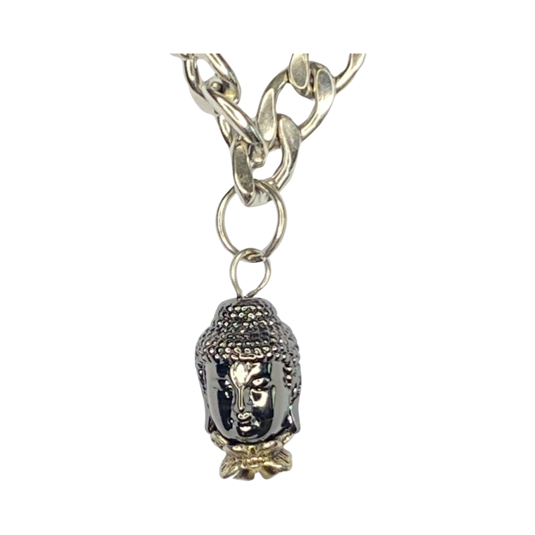 Stainless Steel Buda Charm 22” Matinee Necklace