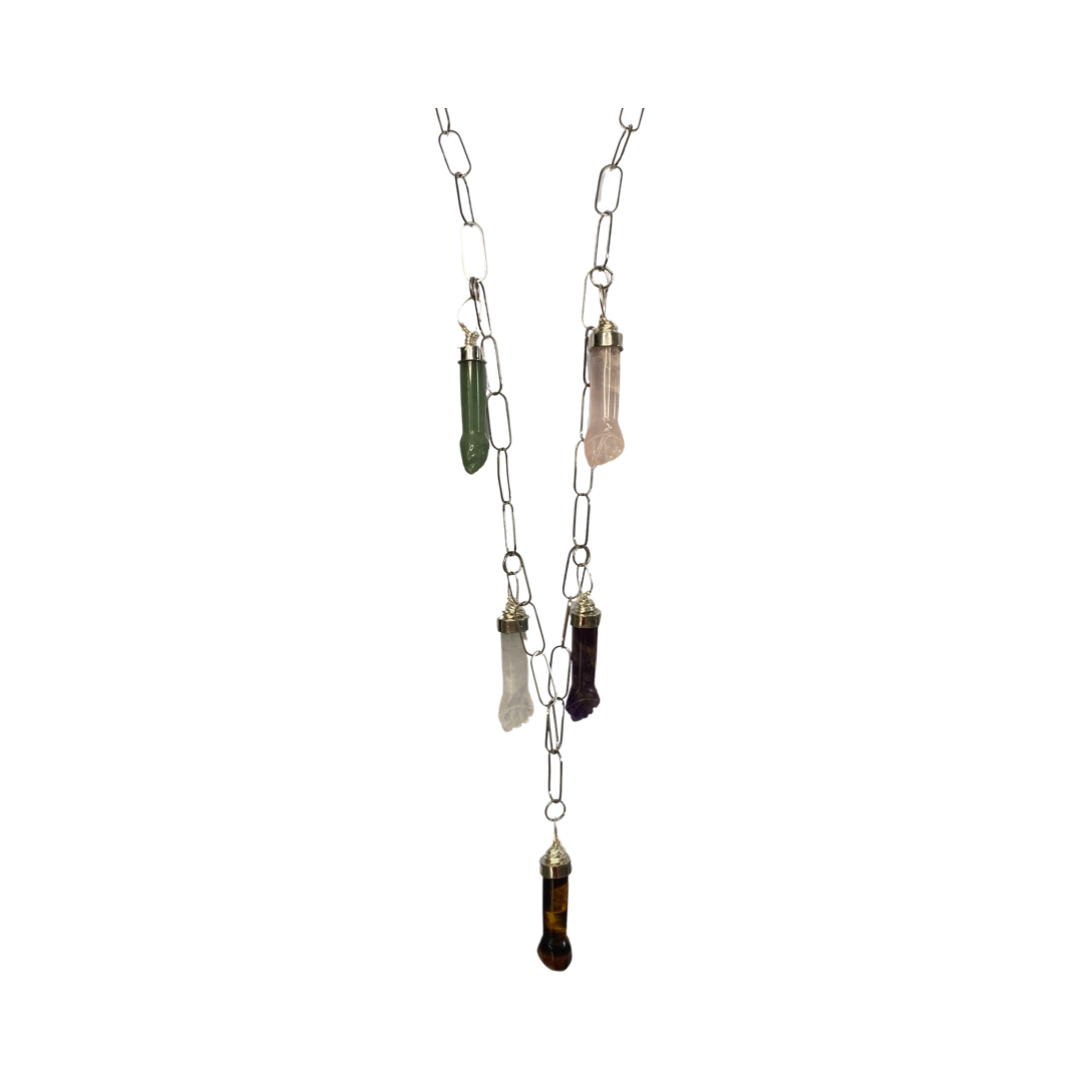 Green Aventurine, Clear Quartz, Tiger Eye, Amethyst & Rose Quartz Fist’s 38” Lariats Necklace