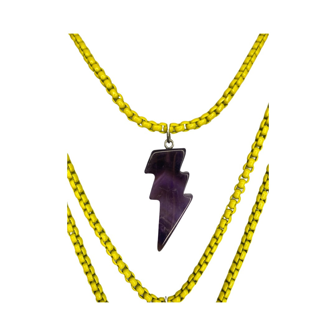 Amethyst Lighting Bolt Yellow Layered Chains 16” Choker Necklace