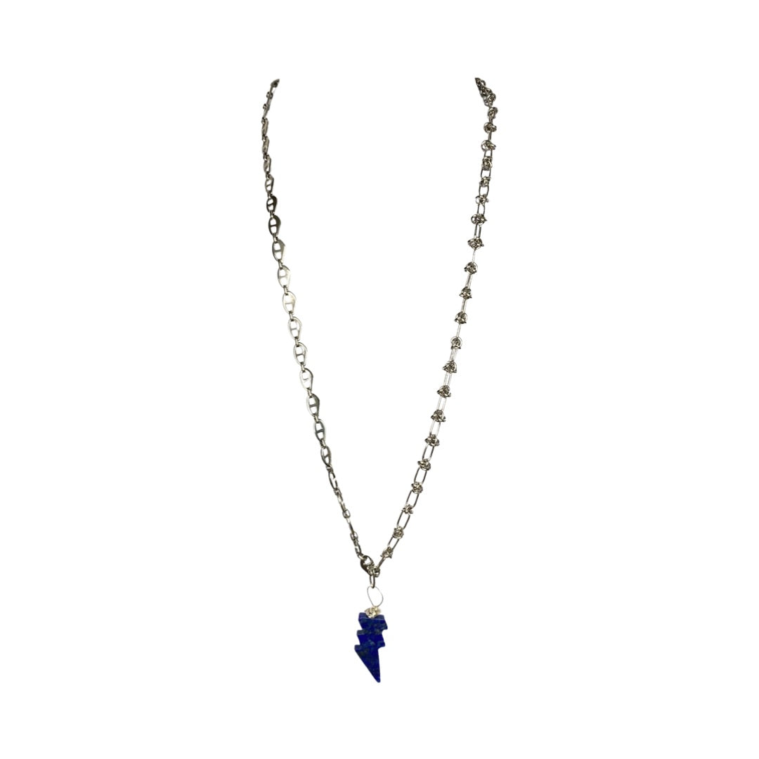 Lapiz Lazuli Lighting Bolt  30“ Opera Necklace