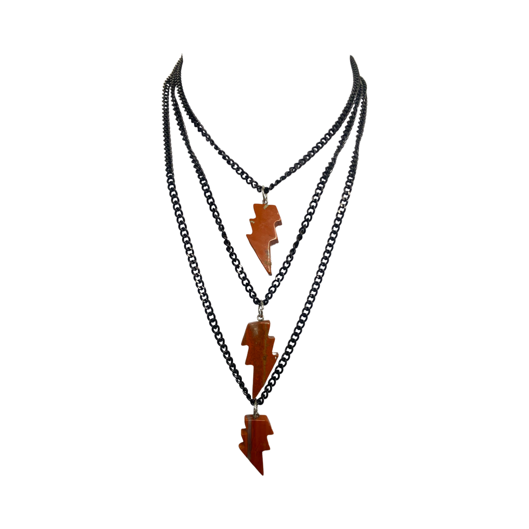 Red Jasper Lighting Bolt Layered Chains 16” Choker Necklace