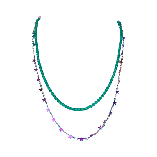 Teal Chain & Litmus Chain Layered  22“ Matinee Necklace