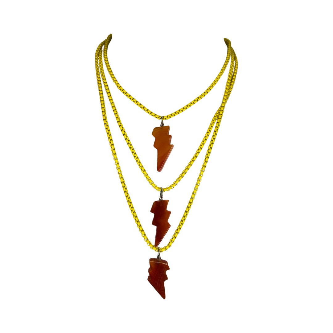 Carnelian Lighting Bolt Layered Yellow Chain 16“ Choker Necklace