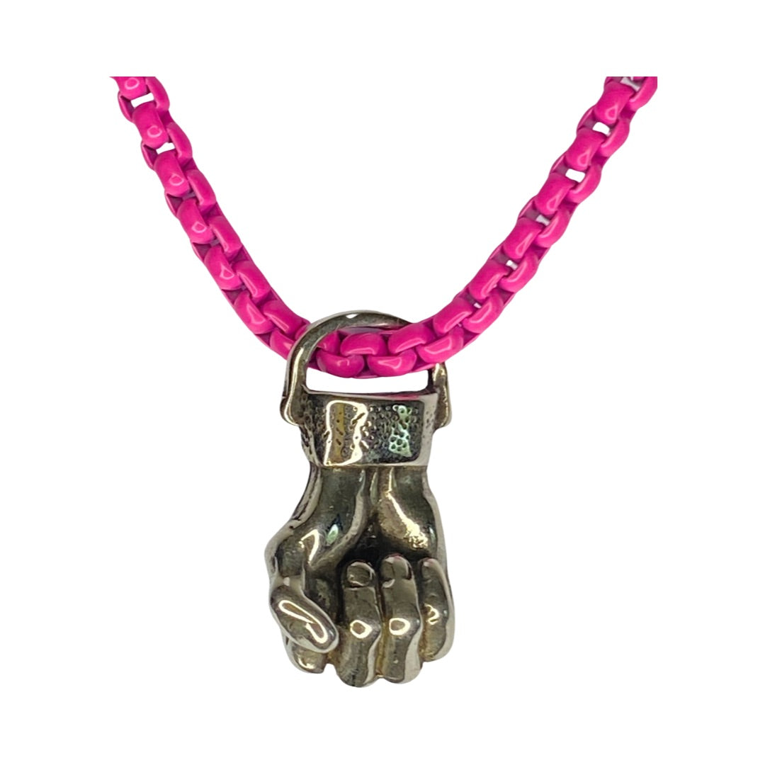 Fist Stainless Steel l Pendant Pink Chain 18” Princess Necklace