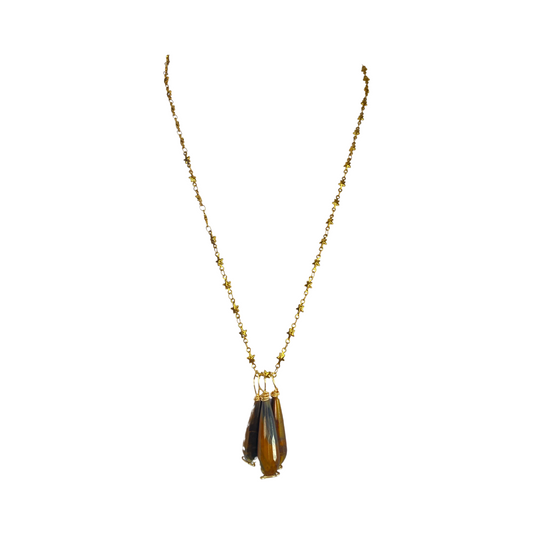 Three Tiger Eye  Drop Cluster 20“ Matinee Necklace