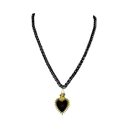 Gold Plated Sacred Heart Black & Red Reversible 20“ Matinee Necklace