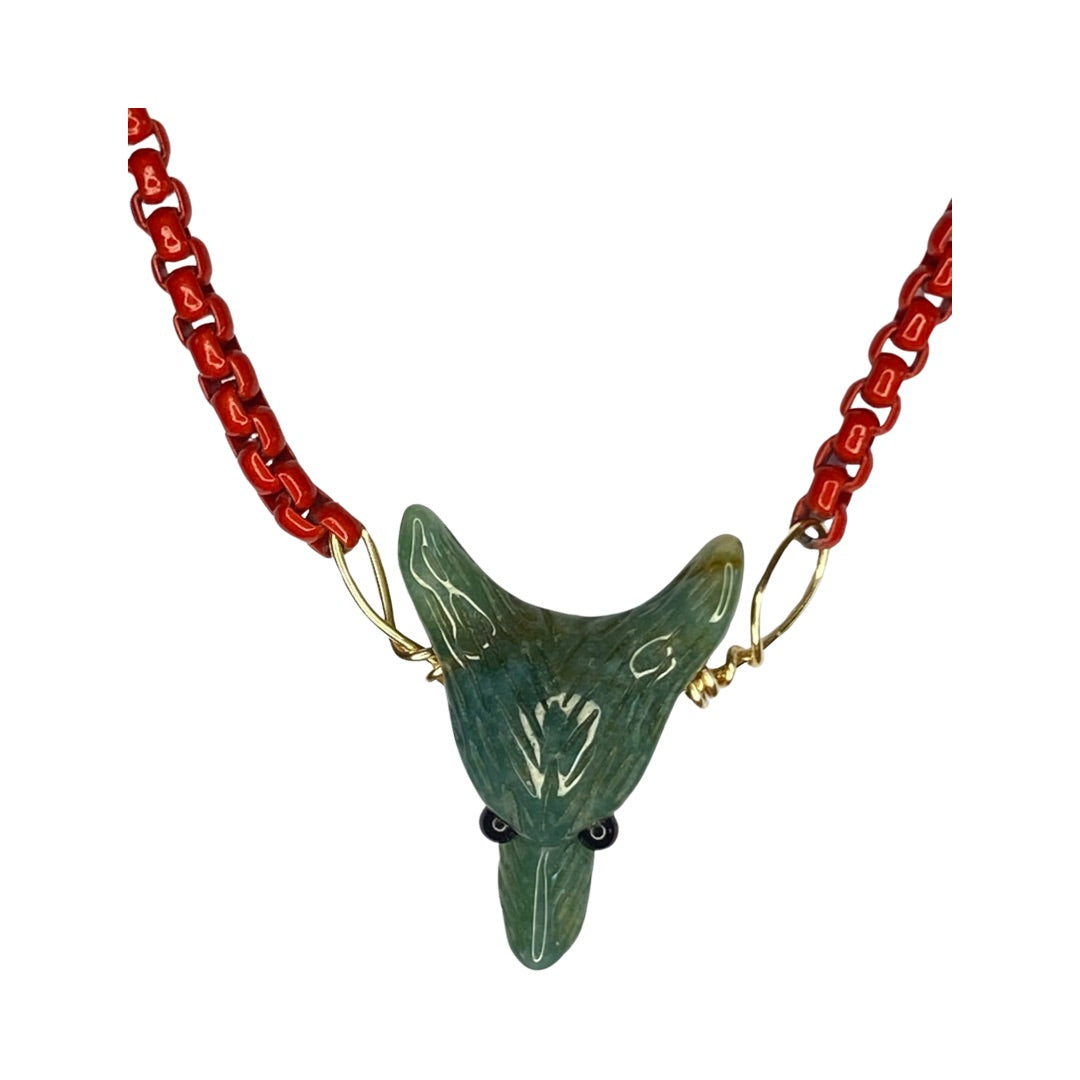 Agate Wolf Red Chain 22” Matinee Necklace