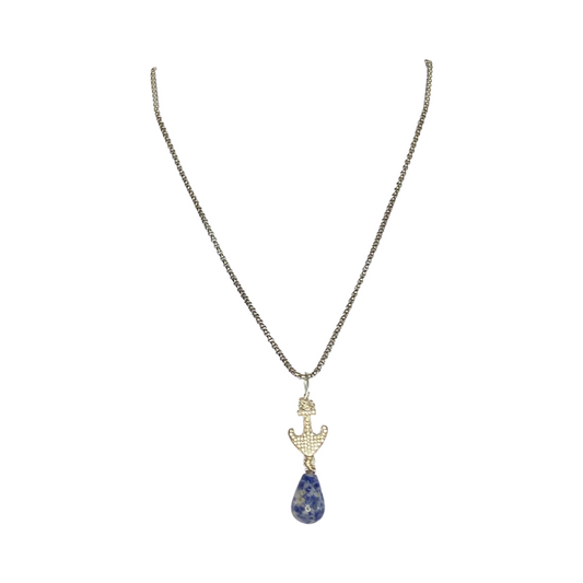 Rhinestone Anchor & Lapis Lazuli Drop  18“ Princess Necklace