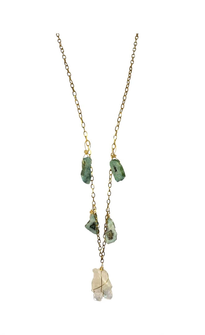 Green Agate with Clear Quartz  35“ Opera Necklace